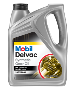 Mobil Delvac Synthetic Gear Oil 75W-140 Lubricant in Gray Bottle
